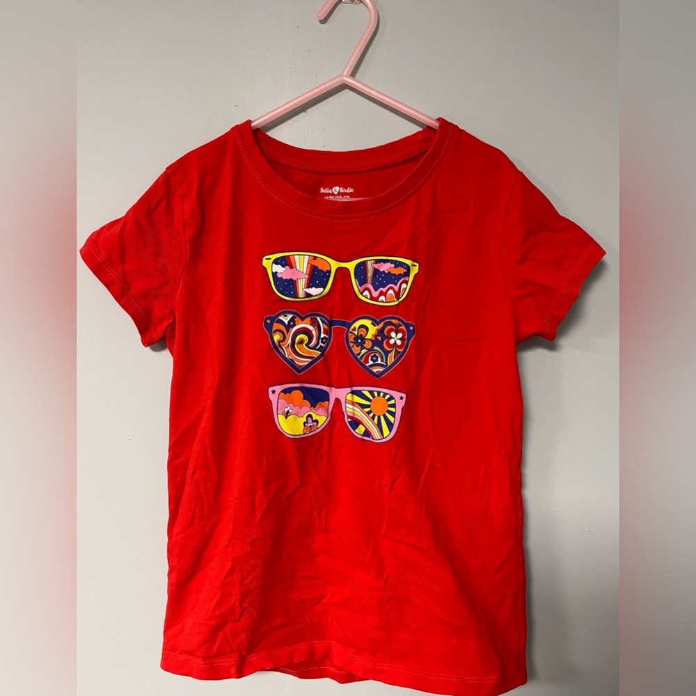 Bella & Birdie Oramge Sunglass Print T-Shirt, Girl size 10-12, Summer T-Shirt